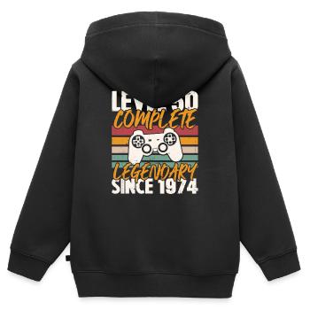 Stufe 50 Schließe Geburtstagsgeschenk von 1974 ab - Kinder Premium Organic Zip Hoodie - Schwarz - Hinten - AI Model Kid Male (0cm)