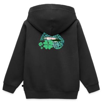 Irlandais Shamrock Lèvres Vertes Shamrock Heureux - Sweat Premium à capuche zippé enfant bio - noir - Dos - AI Model Kid Male (0cm)