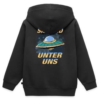 UFO SIE SIND UNTER UNS - Kinder Premium Organic Zip Hoodie - Schwarz - Hinten - AI Model Kid Male (0cm)