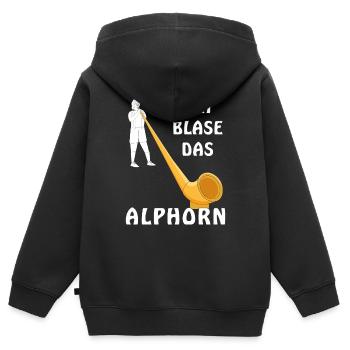 ICH BLASE DAS ALPHORN - Kinder Premium Organic Zip Hoodie - Schwarz - Hinten - AI Model Kid Male (0cm)