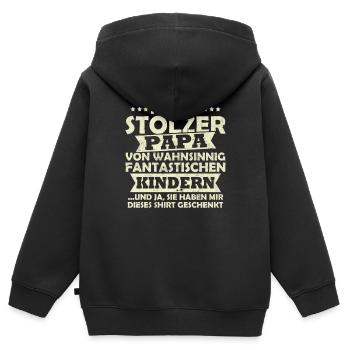 Ich bin stolzer Papa von wahnsinnig fantastischen - Kinder Premium Organic Zip Hoodie - Schwarz - Hinten - AI Model Kid Male (0cm)
