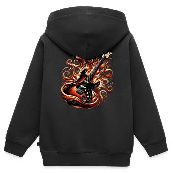 Guitare Électrique avec des Flammes - Sweat Premium à capuche zippé enfant bio - noir - Dos - AI Model Kid Male (0cm)