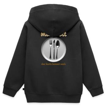 TELLER BESTECK MAHLZEIT - Kinder Premium Organic Zip Hoodie - Schwarz - Hinten - AI Model Kid Male (0cm)