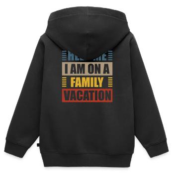 Au secours, je suis en vacances en famille - Sweat Premium à capuche zippé enfant bio - noir - Dos - AI Model Kid Male (0cm)