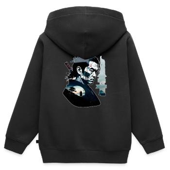 guerrier samourai - japon - demon - Sweat Premium à capuche zippé enfant bio - noir - Dos - AI Model Kid Male (0cm)