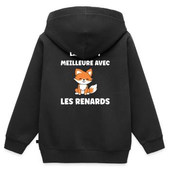 petit renard - Sweat Premium à capuche zippé enfant bio - noir - Dos - AI Model Kid Male (0cm)