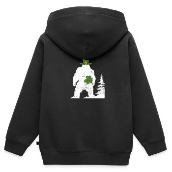 Irischer Bigfoot Sasquatch Shamrock Lustiger - Kinder Premium Organic Zip Hoodie - Schwarz - Hinten - AI Model Kid Male (0cm)