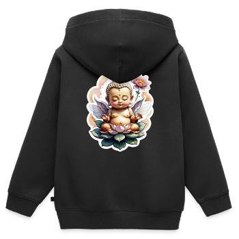 bébé Bouddha - meditation yoga relaxation - Sweat Premium à capuche zippé enfant bio - noir - Dos - AI Model Kid Male (0cm)