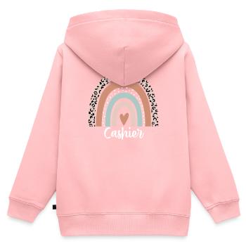 Kassierer-Regenbogen-Leopard Lustige Kassierer-Anerkennung - Kinder Premium Organic Zip Hoodie - Rosa - Hinten - AI Model Kid Female (0cm)