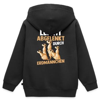 Leicht Abgelenkt Durch Erdmännchen - Kinder Premium Organic Zip Hoodie - Schwarz - Hinten - AI Model Kid Male (0cm)
