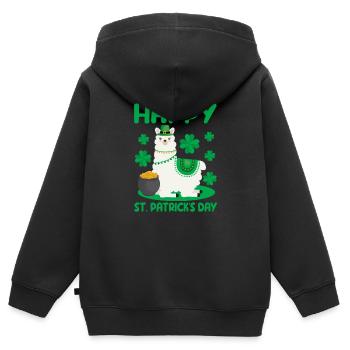 Glücklich St. Patricks Day Llama Grün Alpaka Lucky - Kinder Premium Organic Zip Hoodie - Schwarz - Hinten - AI Model Kid Male (0cm)