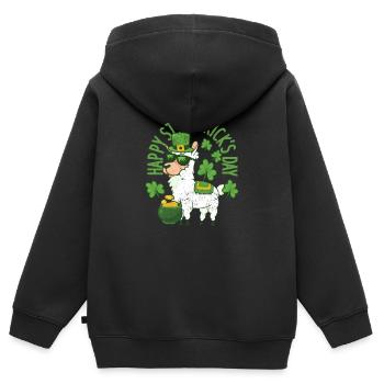 Glücklich St. Patricks Day Llama Grün Alpaka Lucky - Kinder Premium Organic Zip Hoodie - Schwarz - Hinten - AI Model Kid Male (0cm)