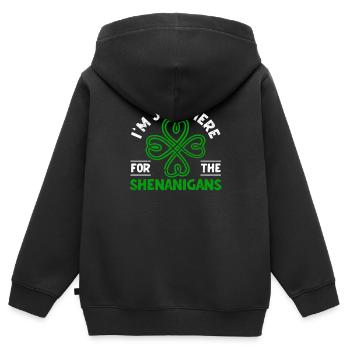 Ich bin nur hier für die Shenanigans Shamrock - Kinder Premium Organic Zip Hoodie - Schwarz - Hinten - AI Model Kid Male (0cm)