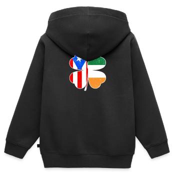 Drapeau portoricain irlandais trèfle d’Irlande - Sweat Premium à capuche zippé enfant bio - noir - Dos - AI Model Kid Male (0cm)