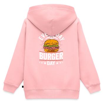 Chaque jour, c’est le jour du hamburger, des petits pains à la viande, des aliments à hamburger - Sweat Premium à capuche zippé enfant bio - rose - Dos - AI Model Kid Female (0cm)
