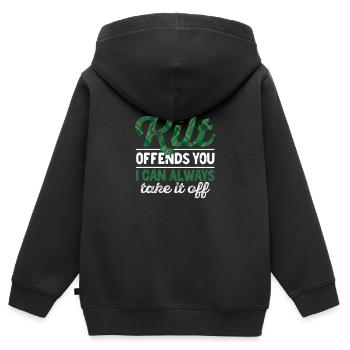 Si mon kilt vous offense, je peux l’enlever à tout moment. - Sweat Premium à capuche zippé enfant bio - noir - Dos - AI Model Kid Male (0cm)
