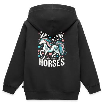 Pferdeliebhaber Geschenk Nur ein Mädchen, das Pferde liebt - Kinder Premium Organic Zip Hoodie - Schwarz - Hinten - AI Model Kid Male (0cm)