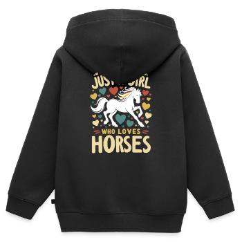 Pferdeliebhaber Geschenk Nur ein Mädchen, das Pferde liebt - Kinder Premium Organic Zip Hoodie - Schwarz - Hinten - AI Model Kid Male (0cm)