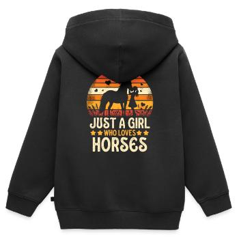 Pferdeliebhaber Geschenk Nur ein Mädchen, das Pferde liebt - Kinder Premium Organic Zip Hoodie - Schwarz - Hinten - AI Model Kid Male (0cm)