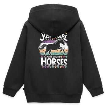 Pferdeliebhaber Geschenk Nur ein Mädchen, das Pferde liebt - Kinder Premium Organic Zip Hoodie - Schwarz - Hinten - AI Model Kid Male (0cm)