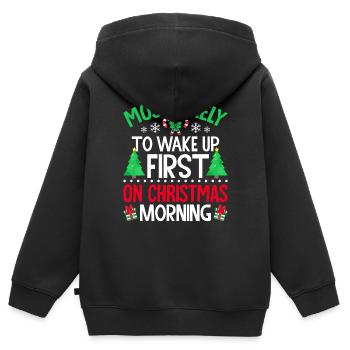 Am ehesten werden Sie am Weihnachtsmorgen zuerst aufwachen - Kinder Premium Organic Zip Hoodie - Schwarz - Hinten - AI Model Kid Male (0cm)