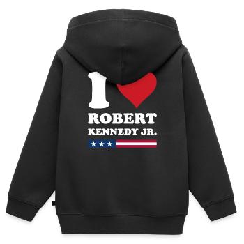 I Herz Robert Kennedy JR - Kinder Premium Organic Zip Hoodie - Schwarz - Hinten - AI Model Kid Male (0cm)