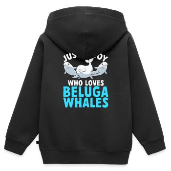 Baleine blanche Béluga - Sweat Premium à capuche zippé enfant bio - noir - Dos - AI Model Kid Male (0cm)