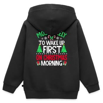 Am ehesten werden Sie am Weihnachtsmorgen zuerst aufwachen - Kinder Premium Organic Zip Hoodie - Schwarz - Hinten - AI Model Kid Male (0cm)