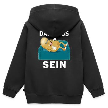 COUCH POTATO DAS MUSS SEIN - Kinder Premium Organic Zip Hoodie - Schwarz - Hinten - AI Model Kid Male (0cm)