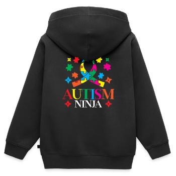 Autismus-ninja-asperger-syndrom-spektrum - Kinder Premium Organic Zip Hoodie - Schwarz - Hinten - AI Model Kid Male (0cm)