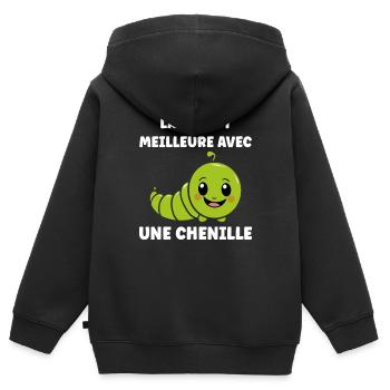 Chenilles insecte Amour petite chenille - Sweat Premium à capuche zippé enfant bio - noir - Dos - AI Model Kid Male (0cm)