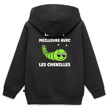Chenilles insecte Amour petite chenille - Sweat Premium à capuche zippé enfant bio - noir - Dos - AI Model Kid Male (0cm)