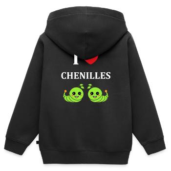 Chenilles insecte Amour petite chenille - Sweat Premium à capuche zippé enfant bio - noir - Dos - AI Model Kid Male (0cm)