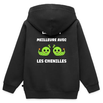 Chenilles insecte Amour petite chenille - Sweat Premium à capuche zippé enfant bio - noir - Dos - AI Model Kid Male (0cm)