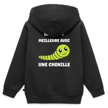 Chenilles insecte Amour petite chenille - Sweat Premium à capuche zippé enfant bio - noir - Dos - AI Model Kid Male (0cm)