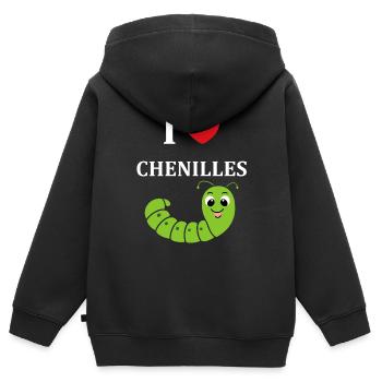Chenilles insecte Amour petite chenille - Sweat Premium à capuche zippé enfant bio - noir - Dos - AI Model Kid Male (0cm)