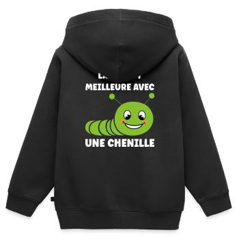 Chenilles insecte Amour petite chenille - Sweat Premium à capuche zippé enfant bio - noir - Dos - AI Model Kid Male (0cm)