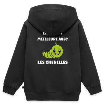 Chenilles insecte Amour petite chenille - Sweat Premium à capuche zippé enfant bio - noir - Dos - AI Model Kid Male (0cm)
