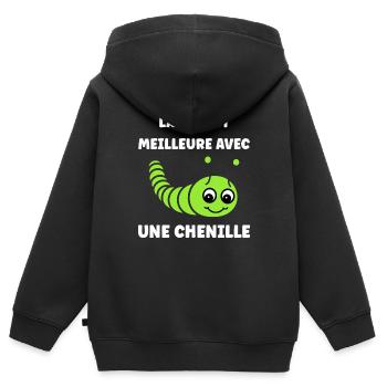 Chenilles insecte Amour petite chenille - Sweat Premium à capuche zippé enfant bio - noir - Dos - AI Model Kid Male (0cm)