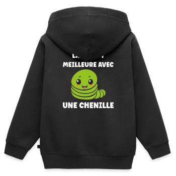 Chenilles insecte Amour petite chenille - Sweat Premium à capuche zippé enfant bio - noir - Dos - AI Model Kid Male (0cm)