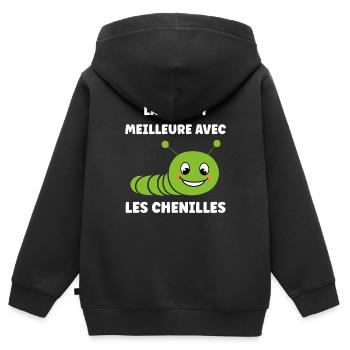 Chenilles insecte Amour petite chenille - Sweat Premium à capuche zippé enfant bio - noir - Dos - AI Model Kid Male (0cm)