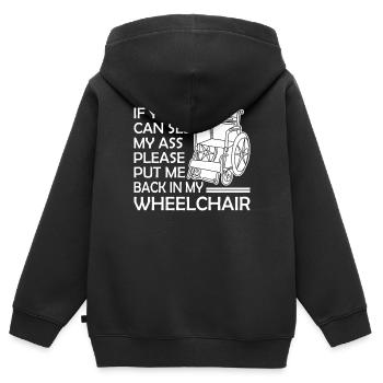 Amputation Überlebende Behinderten Rollstuhlkostüm - Kinder Premium Organic Zip Hoodie - Schwarz - Hinten - AI Model Kid Male (0cm)