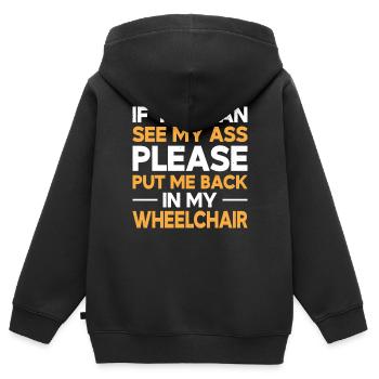 Amputation Überlebende Behinderten Rollstuhlkostüm - Kinder Premium Organic Zip Hoodie - Schwarz - Hinten - AI Model Kid Male (0cm)