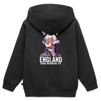 Suck It Angleterre Drôle 4 Juillet George - Sweat Premium à capuche zippé enfant bio - noir - Dos - AI Model Kid Male (0cm)