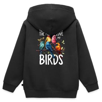 Drôles d’oiseaux Ornithologie Observation des oiseaux - Sweat Premium à capuche zippé enfant bio - noir - Dos - AI Model Kid Male (0cm)