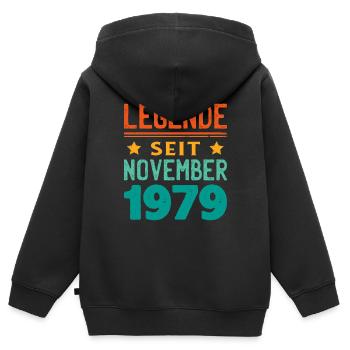 November 1979 Legende seit 44 Jahren Mann Frau - Kinder Premium Organic Zip Hoodie - Schwarz - Hinten - AI Model Kid Male (0cm)