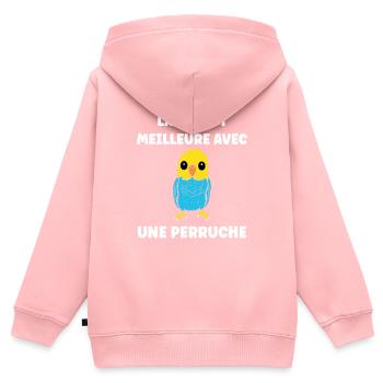 Oiseaux perruches humour petite perruche - Sweat Premium à capuche zippé enfant bio - rose - Dos - AI Model Kid Female (0cm)