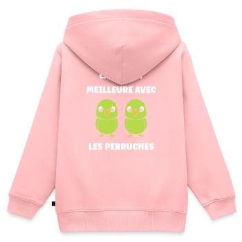 Oiseaux perruches humour petite perruche - Sweat Premium à capuche zippé enfant bio - rose - Dos - AI Model Kid Female (0cm)
