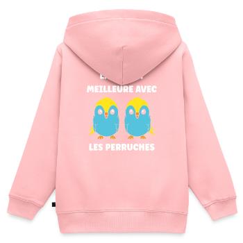 Oiseaux perruches humour petite perruche - Sweat Premium à capuche zippé enfant bio - rose - Dos - AI Model Kid Female (0cm)