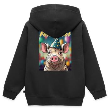 BÊTE DE CÉLÉBRATION DE COCHON - Sweat Premium à capuche zippé enfant bio - noir - Dos - AI Model Kid Male (0cm)